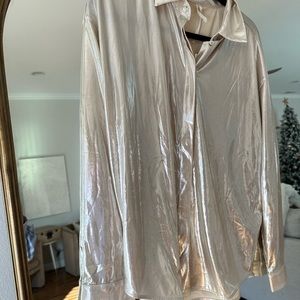 Silver button down shirt